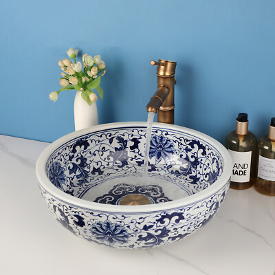 #ad Round Sink Porcelain Ceramic Bathroom Vessel Basin Deck Mounted Wash Bowl $199.00