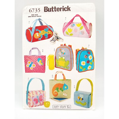 #ad Butterick Pattern 6735 Vintage Back School Duffle Backpack Lunch Bag Tote Uncut $14.99