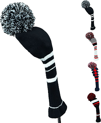 #ad Golf Head Covers Knitted Woods Driver Fairway Hybrid Pom Pom Cover Washable Soft $19.99