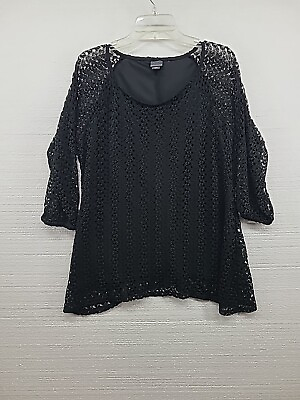 #ad Covington Women#x27;s Blouse Black Long Sleeve 2 layer Mesh Size 1X $11.99