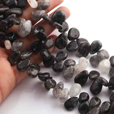 #ad 1 Strand Black Rutile Pear Shape Beads Smooth Gemstone Briolette#x27;s Jewelry $16.19