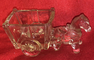 #ad Donkey Horse Pulling Cart Wagon Open Salt Toothpick Holder Clear Glass Vintage $8.99