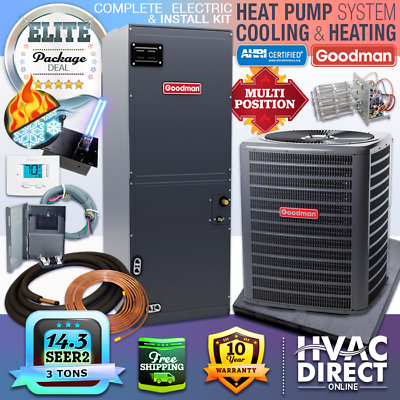 #ad #ad Goodman 3 Ton 14.3 SEER2 Central Air Conditioner Heat Pump Split System AC Kit $3809.50