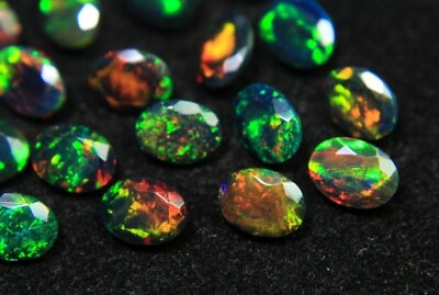 #ad 6x4 MM black opal gemstone natural ethiopian black opal oval cut faceted stone $41.60