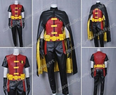#ad Young Justice Cosplay Robin Costume Artificial Leather Jumpsuit Halloween Outfit $80.95