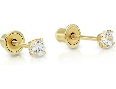 #ad Genuine Diamond 4 Prong Tiny Stud Earrings in Yellow Gold Screw Backs $52.25