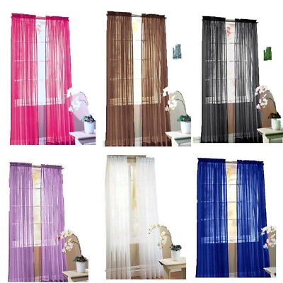 #ad 2PC New Curtain Solid Sheer Voile Window Panel 58quot; x 84quot; Available in 7 Colors $7.99