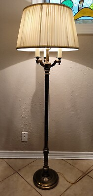 #ad Vintage STIFFEL FLOOR LAMP w 3 Arms 4 Lights amp; STIFFEL SHADE Heavy Brass 59quot;T $375.00