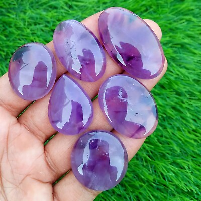 #ad 6 Piece Natural Star Amethyst Cabochon Loose Gemstone 28 40 mm Wholesale $22.49
