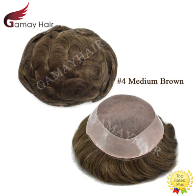 #ad Mens Toupee Hairpiece Fine Mono Hair System Replacement Poly Skin Around Men Wig $189.00