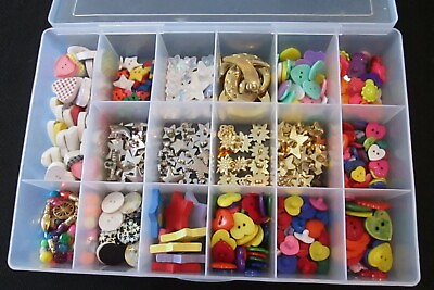 #ad HUGE LOT OF 400 DECORATIVE BUTTONS STARS HEARTS FLOWERS MOONS IN CASE $39.99