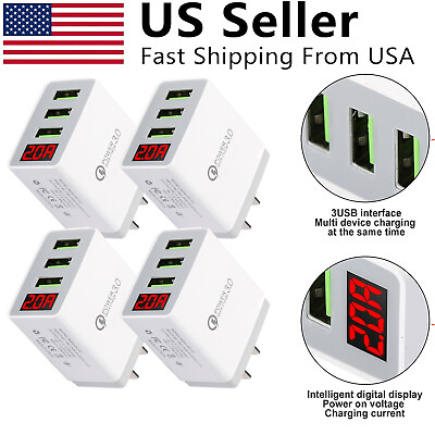 #ad 4 Pcs QC 3.0 3 Port USB Home Wall Fast Charger for Cell Phone iPhone Samsung US $11.55