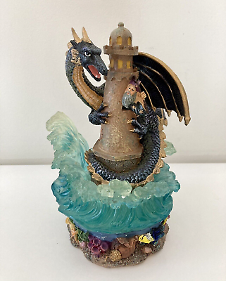 #ad Merlin Fighting Dragon Lighthouse Sculpture Figurine DRAMATIC $21.87