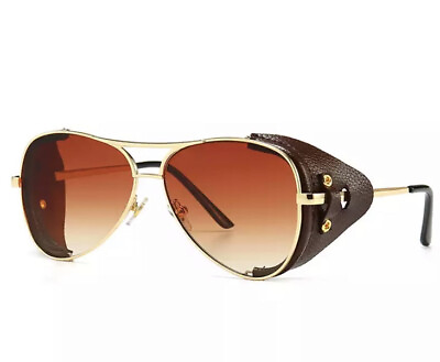 #ad Luxury Side Shield Aviator Style Sunglasses Brown UV Lenses Sensitive Eyes $39.00