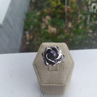 #ad Gorgeous Vintage sterling SILVER 925 3D flower w pearl Ring Handmade Sculpted $36.99