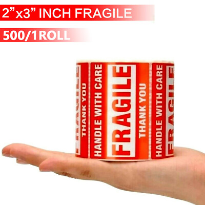 #ad 500 Fragile Stickers 2x3 Handle with Care Thank You 500 Roll Warning Labels $7.59