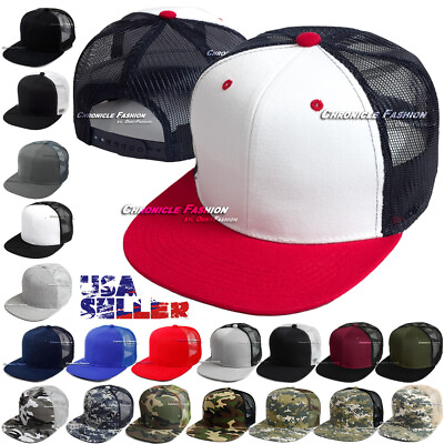 #ad Baseball Cap Trucker Hat Mesh Snapback Adjustable Solid Plain Flat Men Hats Caps $8.75