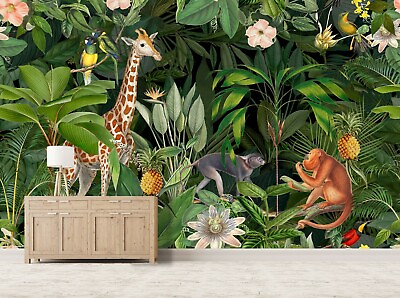 #ad 3D Jungle Animals A47 Wallpaper Wall Mural Self adhesive Andrea haase Zoe AU $19.99