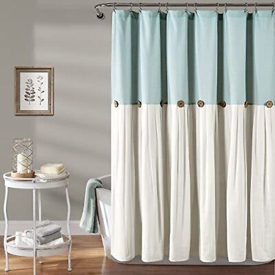 #ad Lush Decor Linen Button Shower Curtain Pleated Color Block Design With $39.71