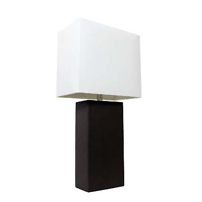 #ad Modern Leather Table Lamp with White Fabric Shade Black $29.70