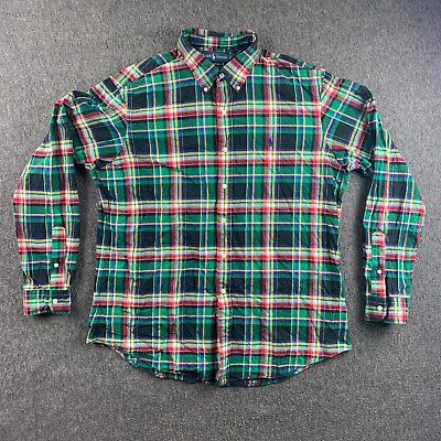 #ad VTG Polo Ralph Lauren Shirt Mens 2XL Custom Fit Oxford Green Tartan Plaid $29.99