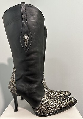 #ad Los Altos Western Heel Rustic Black Boots Genuine Python Snake Skin Zip Size 7.5 $89.00