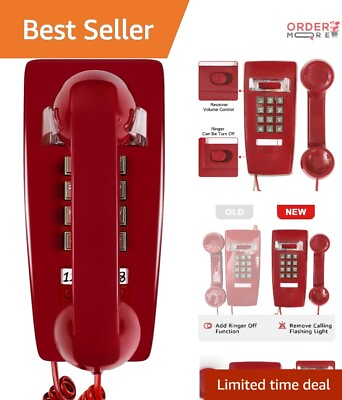 #ad Old Fashioned Corded Telephone with Mechanical Ringing Volume Control Red $54.12