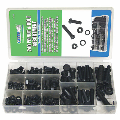 #ad 240pc GRIP Metric Nuts amp; Bolts Assortment Washers Hex Machine Automotive 43164 $15.37