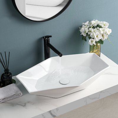 #ad Bathroom Sink With White Hexagonal Ceramic Basin Bowl On The Countertop $85.00