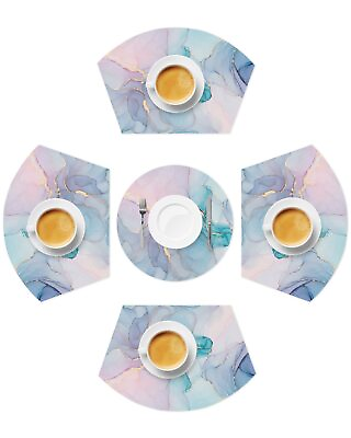 #ad PVC Placemats Set of 5 Marble Abstract Art Turquoise Pink Textur Wedge Shaped... $31.24