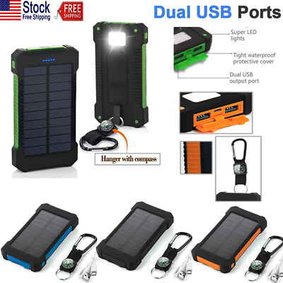 #ad 8000mAh Solar Power Bank External Battery Dual USB Charger Cell Phone Portable $14.74