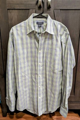 #ad Lands End No Iron Pinpoint Oxford Green Blue Red Checkered Mens Shirt 15 1 2 34 $12.99