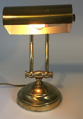 #ad Vintage Brass Metal Bankers Light Desk Top Lamp Adjustable Tested $19.99
