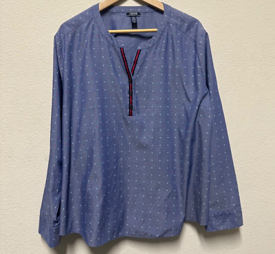 #ad Izod Shirt Womens Tunic Size XXL Plus Blue White Polka Dots Long Sleeve $6.00