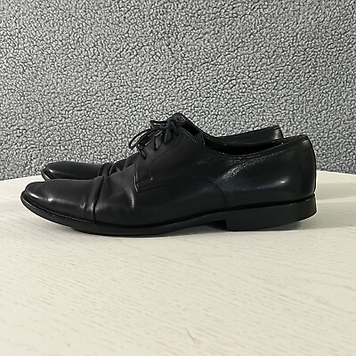 #ad Bruno Magli Dress Shoes Men#x27;s 11.5M Black Leather Cap Toe Rubber Sole Lace Derby $44.99