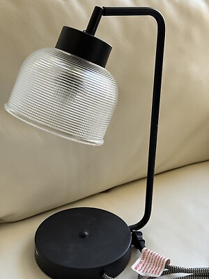 #ad Desk Lamp w Adjustable Light Black w Heavy Glass Shade USB Port $50.00