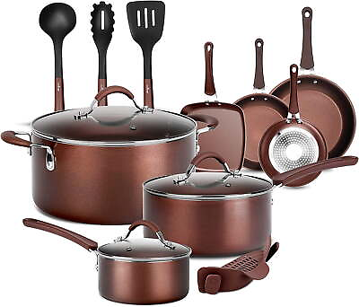 #ad Nonstick Cookware Pots amp; Pans 14pce Set in Bronze Aluminum $118.44