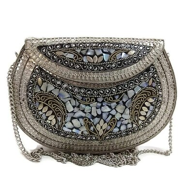 #ad Handmade Mosaic clutch ornate bag vintage bag boho clutch Indian bag $44.86
