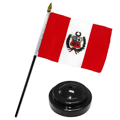 #ad Peru 4quot;x6quot; Flag Desk Set Table Stick Black Base $6.94
