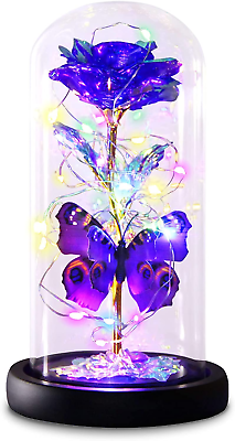 #ad Mothers Day Rose Gifts Galaxy Purple Butterfly Rose in Glass Dome Light up For $43.64