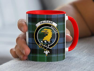#ad Scottish Haldane Clan Crest Mug Heraldic Lion Emblem on Tartan Gift Idea $21.11