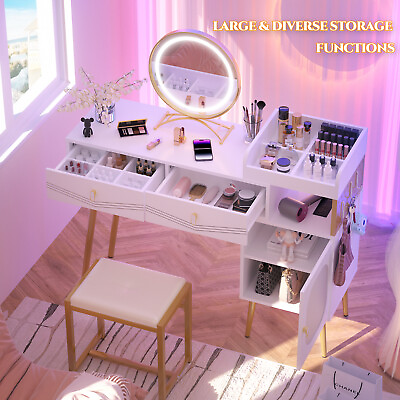 #ad Vanity Desk Set with Large Lighted Mirror amp;USB 47quot; Makeup Vanity Table w Stool $129.99