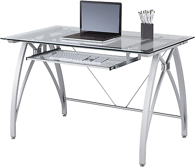 #ad ® Vista 48quot; W Glass Computer Desk Silver $275.99