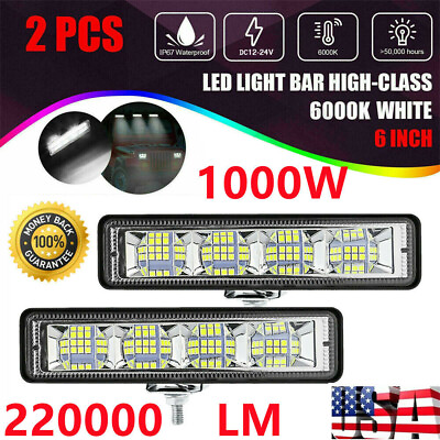 #ad 2x 6inch 1000W LED Work Light Bar Flood Fog Lamp Offroad Driving Truck SUV ATV $10.89