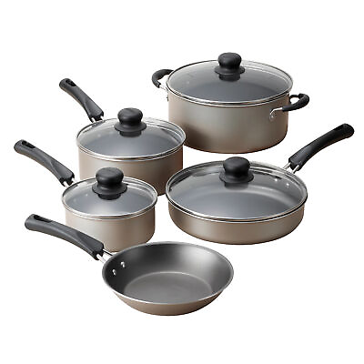 #ad 9 Piece Cookware Set Non stick Pot amp; Pan Set w Lids Kitchen CookingChampagne $26.99