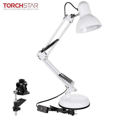 #ad Metal Swing Arm Desk Lamp Interchangeable Base amp; Clamp for College White $27.89