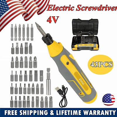 #ad 4V Cordless Electric Screwdriver Rechargeable USB Charging Drill w 43pc Bit Set $26.98