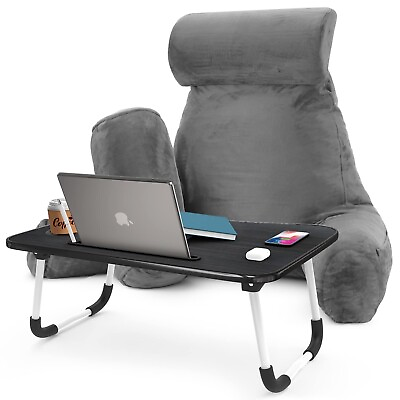 #ad Nestl Reading Pillow with Portable Laptop Lap Desk Velvet Feel Back Pillow f... $125.94