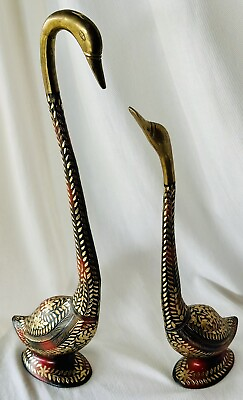 #ad vtg etched pair of large brasd cranes swans saras sculptures signed $199.99