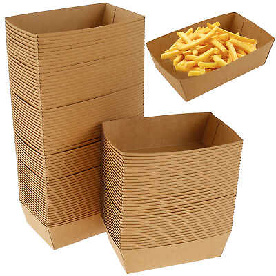 #ad 100Pcs Brown Paper Food Boxes Oil Proof Paper Food Boat Paper Food Tray◉ $39.69